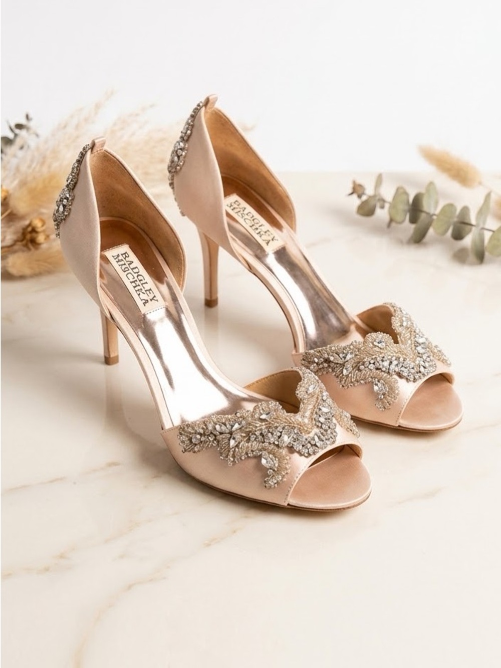 Badgley Mischka Embellished Satin Heels – Women’s 8 – Bridal